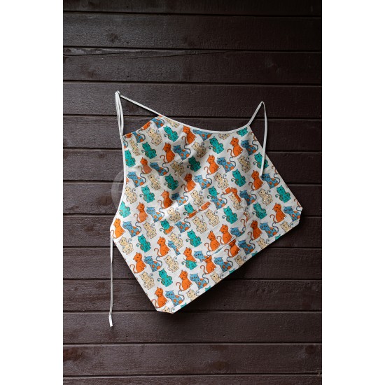 Colourful half-linen kitchen apron "Cats"